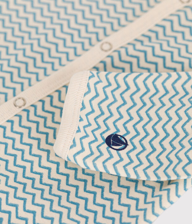 Pyjama b&eacute;b&eacute; en coton sans pieds imprim&eacute; &eacute;cru/bleu