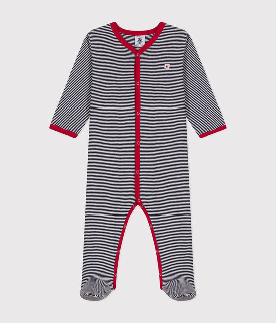Pyjama bébé manches longues en coton bleu SMOKING/blanc MARSHMALLOW