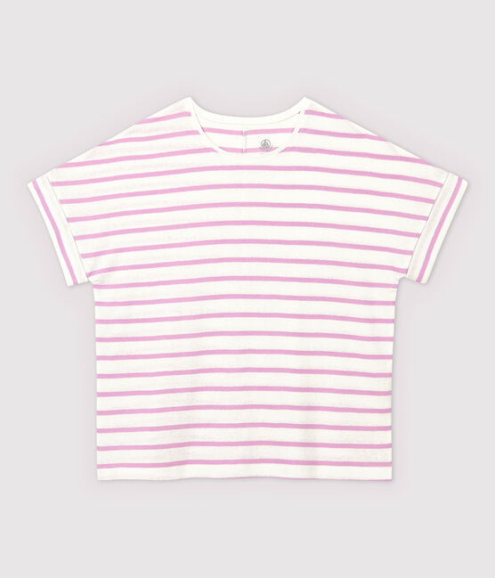 T-shirt en coton/lin rayé Femme blanc MARSHMALLOW/rose BOHEME