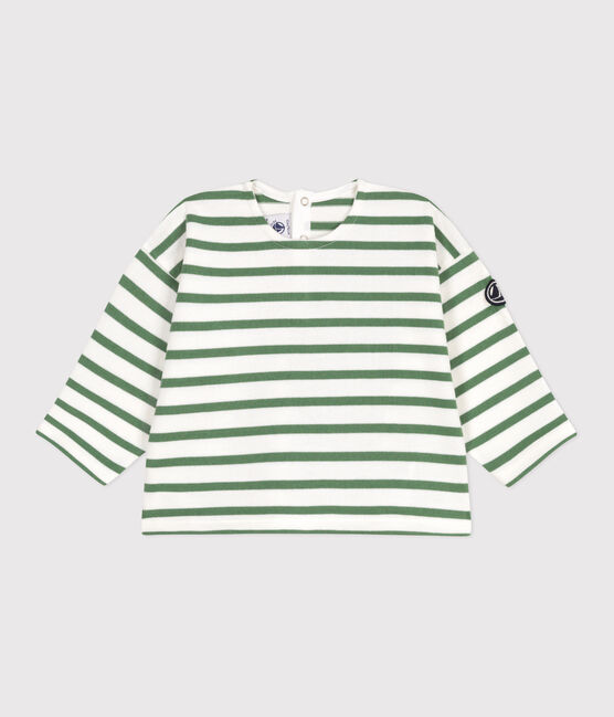 Marinière bébé en coton épais vert MARSHMALLOW/ PALMERAIE