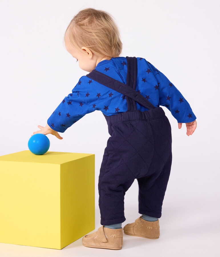 Salopette b&eacute;b&eacute; en coton &eacute;pais jambes longues, unie bleu SOIR