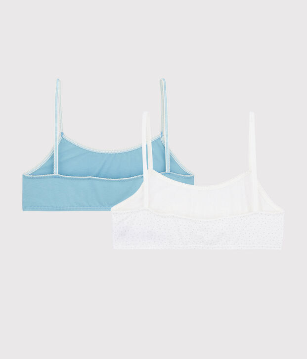 Lot de 2 brassi&egrave;res pois argent fille en coton biologique  et elasthanne multicouleur