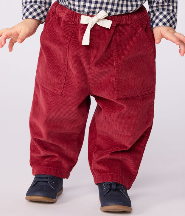 Pantalon b&eacute;b&eacute; en velours uni rouge