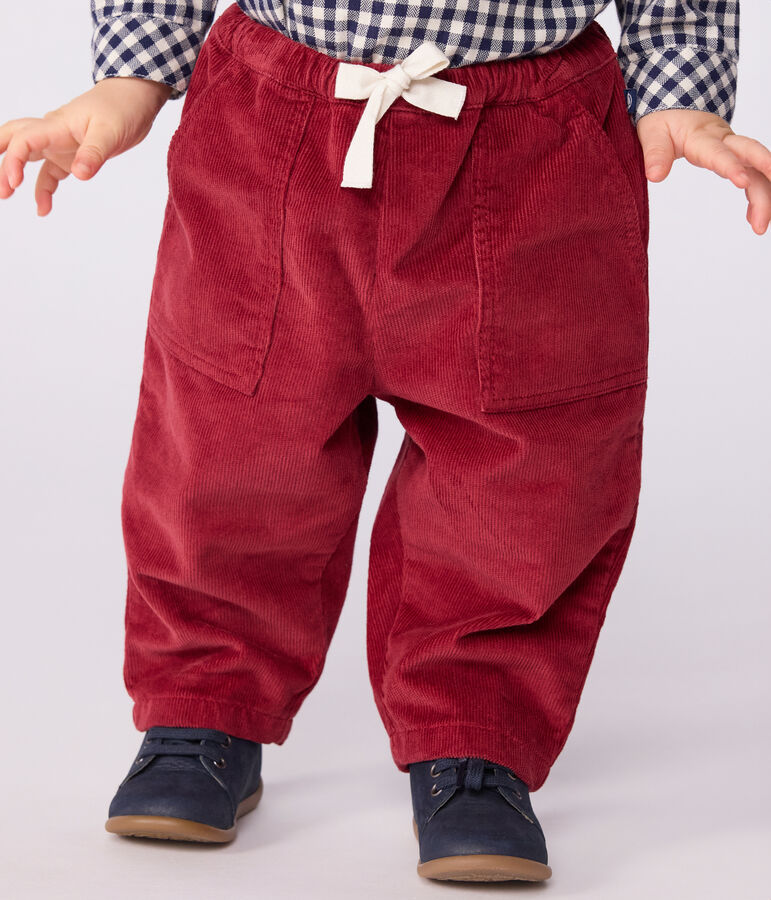 Pantalon b&eacute;b&eacute; en velours uni rouge AMARANTE