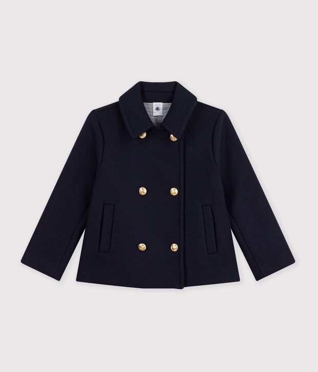 Caban enfant en draps de laine uni bleu marine