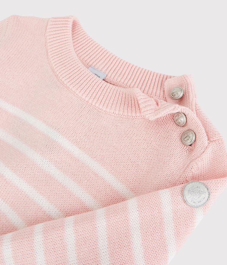 Pull en laine et coton enfant fille rose MINOIS/blanc MARSHMALLOW