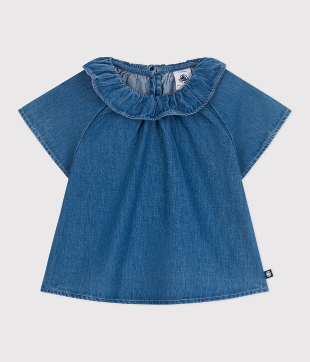 Blouse b&eacute;b&eacute; en jean manches courtes bleu
