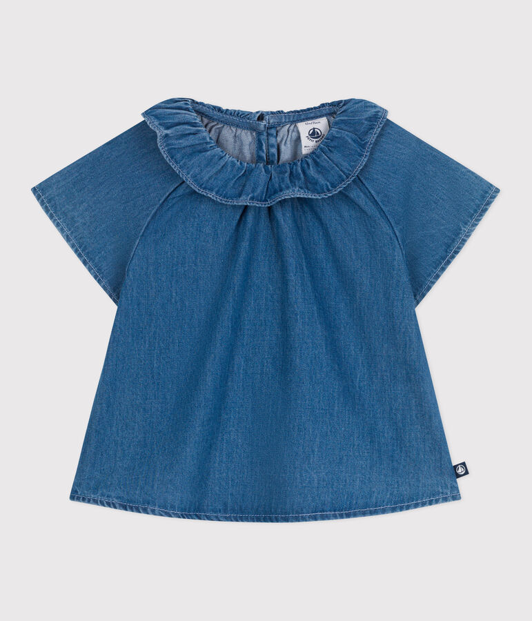 Blouse b&eacute;b&eacute; en jean manches courtes bleu DENIM CLAIR