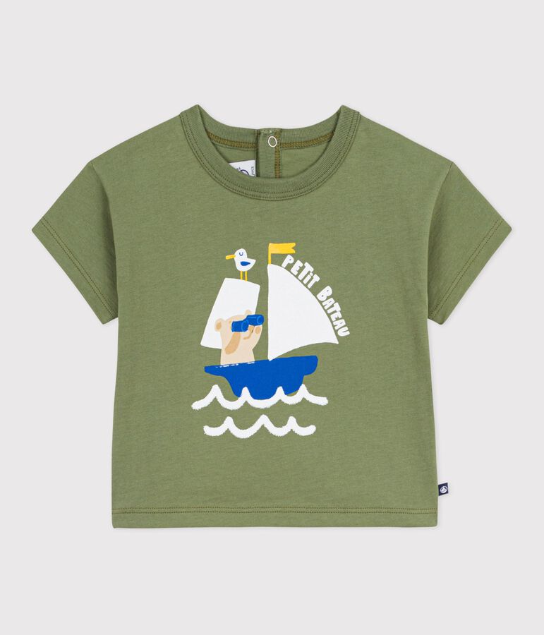 Tee-shirt b&eacute;b&eacute; en coton &agrave; manches courtes, motif mouette vert OLIVINE