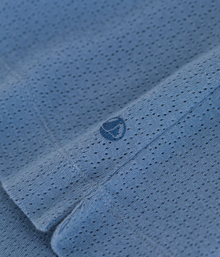 Chemise de nuit unie en coton ajour&eacute; enfant bleu BEACH