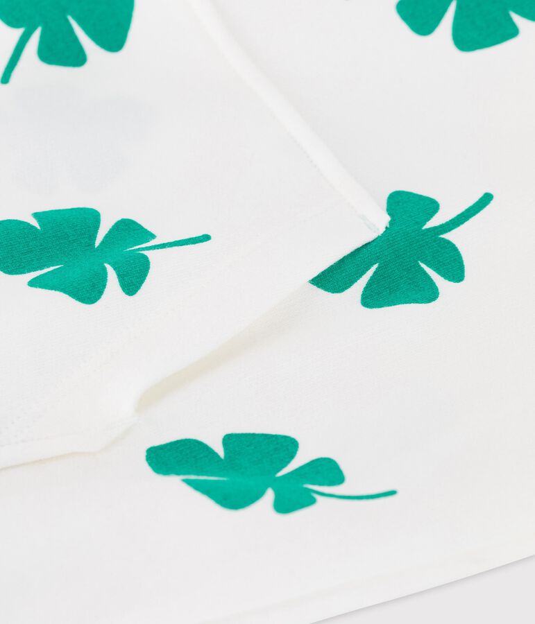 Sweatshirt &agrave; capuche en molleton enfant gar&ccedil;on blanc MARSHMALLOW/vert GAZON