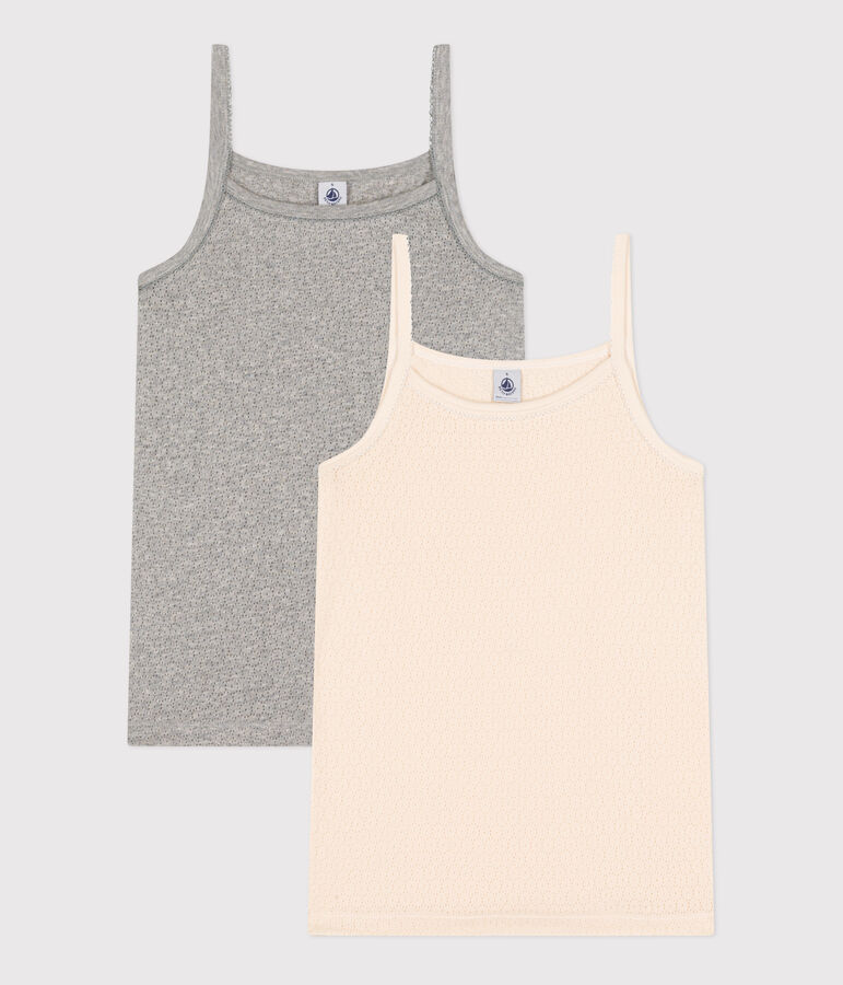 Lot de 2 chemises &agrave; bretelles en coton ajour&eacute; femme multicouleur