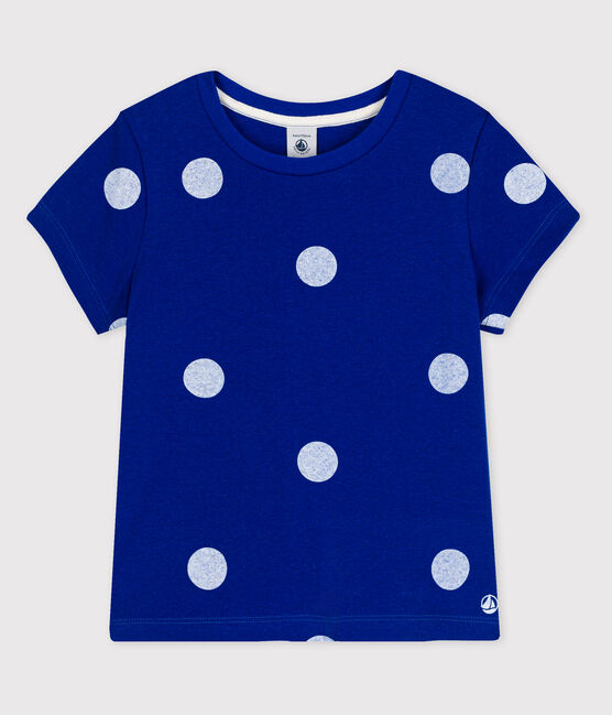 Tee-shirt manches courtes en coton-lin enfant fille bleu SURF/blanc MARSHMALLOW