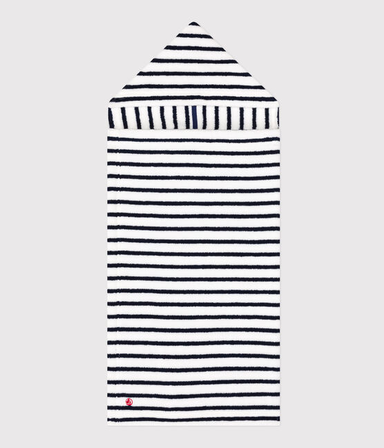 Cape de bain à rayures bébé en éponge blanc LAIT/bleu MEDIEVAL
