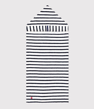 Cape de bain à rayures bébé en éponge blanc/bleu