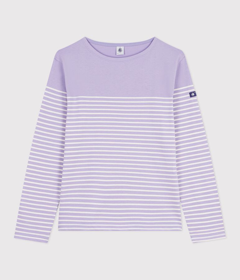 Tee-shirt marini&egrave;re femme en coton violet SQUAW/ MILK