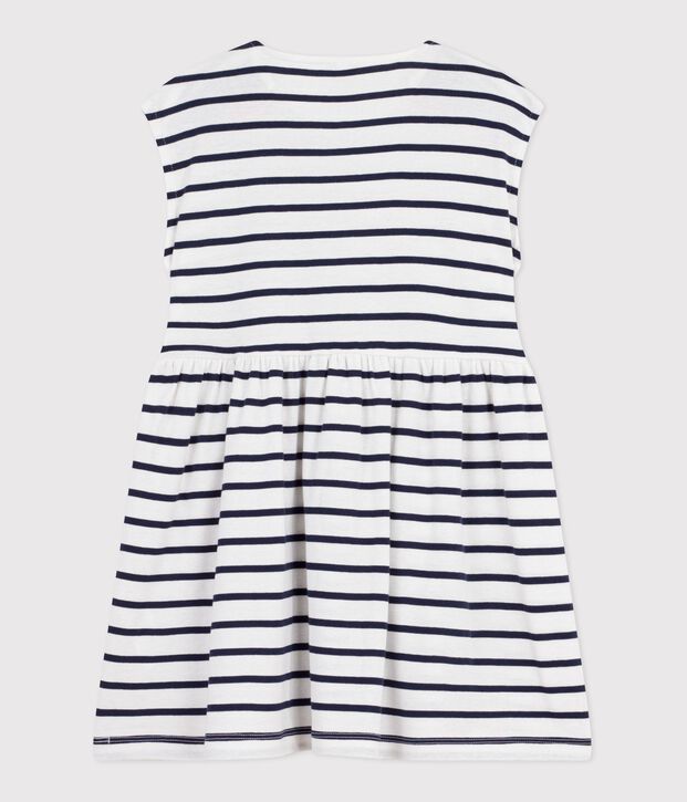 Robe sans manches enfant en coton &agrave; rayures blanc/bleu