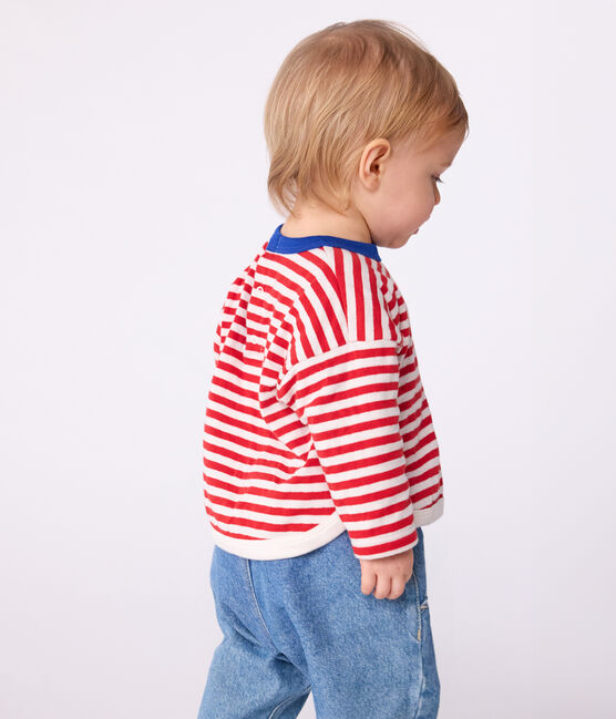 Tee-shirt bébé en coton à manches longues, rayé rouge POMPEI/ MILK