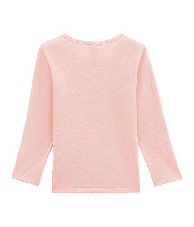 tee-shirt manches longues petite fille en laine et coton rose clair