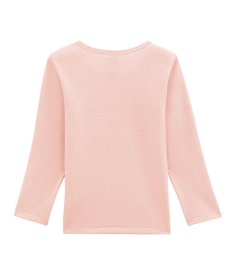 tee-shirt manches longues petite fille en laine et coton rose