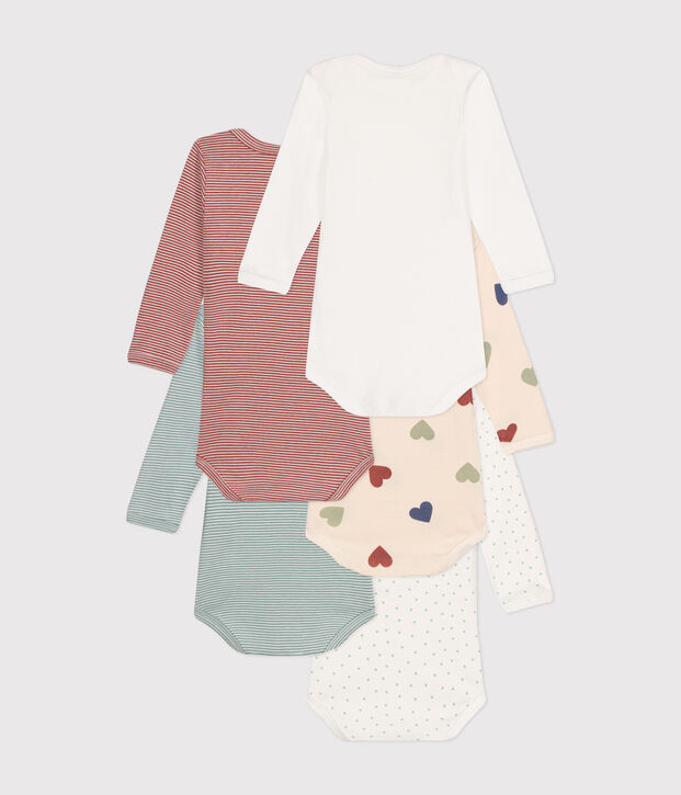 Lot de 5 bodies manches longues tric&oelig;urs en coton b&eacute;b&eacute; multicouleur