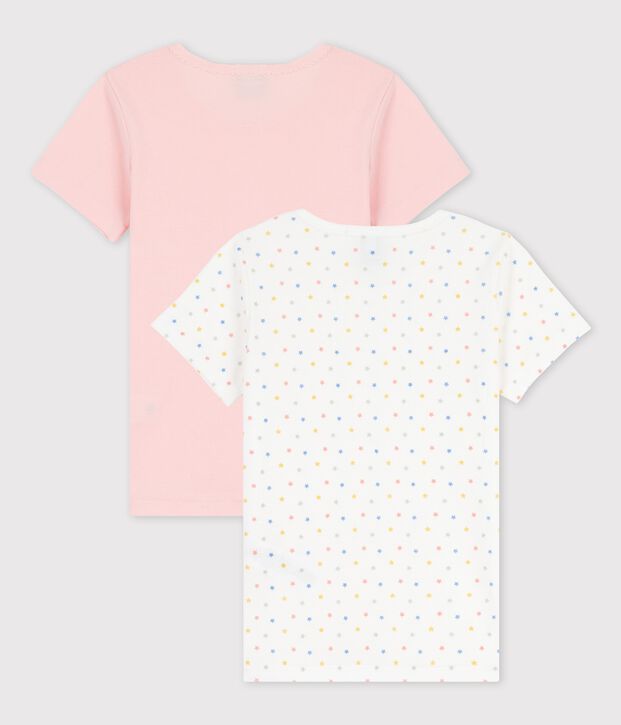 Lot de 2 t-shirts manches courtes mini &eacute;toiles petite fille en coton biologique multicouleur