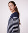 Marinière femme en coton manches longues bleu SMOKING/blanc MARSHMALLOW