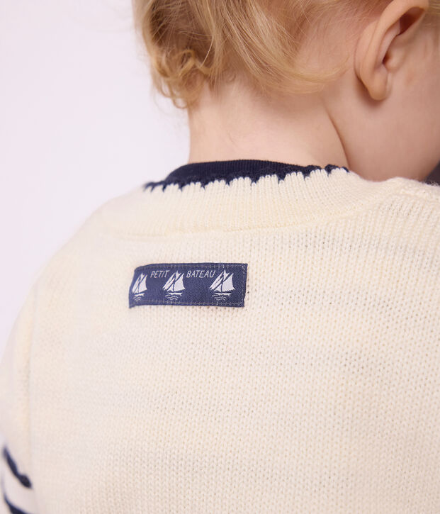 Pull b&eacute;b&eacute; en tricot laine et coton sans manches blanc