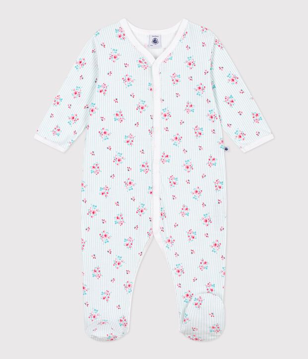 Pyjama b&eacute;b&eacute; en coton imprim&eacute; fleuri blanc/multicouleur