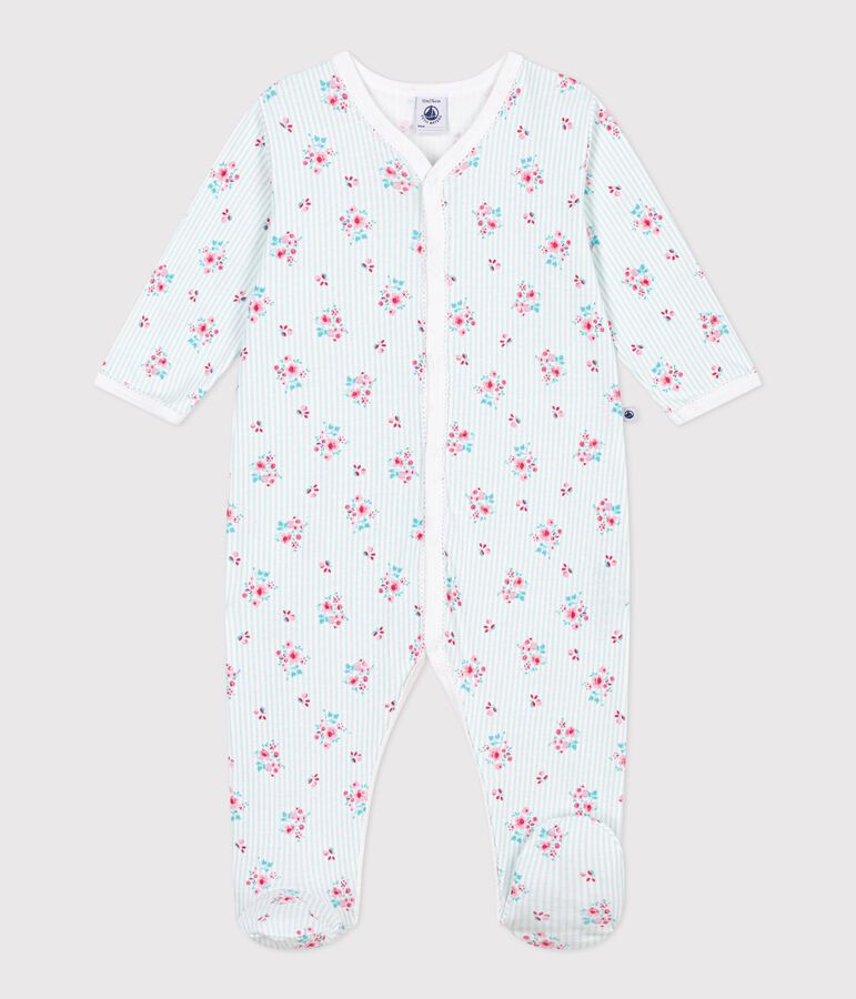 Pyjama b&eacute;b&eacute; en coton imprim&eacute; fleuri blanc MARSHMALLOW/blanc MULTICO