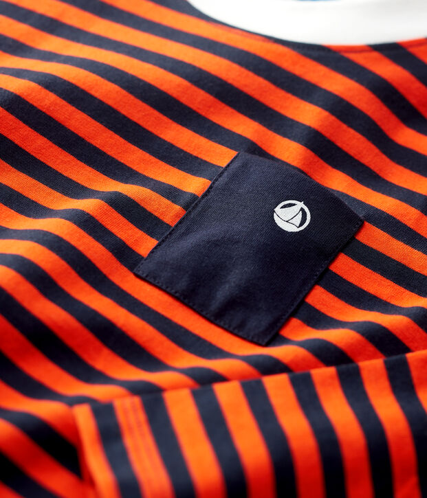 Tee-shirt manches longues en coton enfant gar&ccedil;on bleu/orange