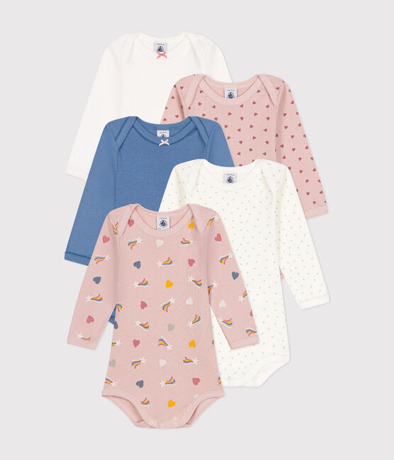 Lot de 5 bodies manches longues étoiles et cœurs en coton bébé variante 1