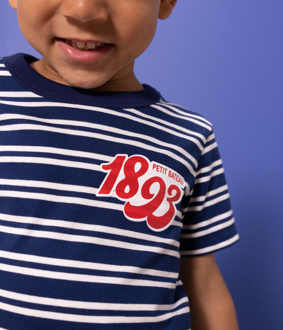 Tee-shirt rayé en coton enfant garçon bleu MEDIEVAL/blanc MARSHMALLOW