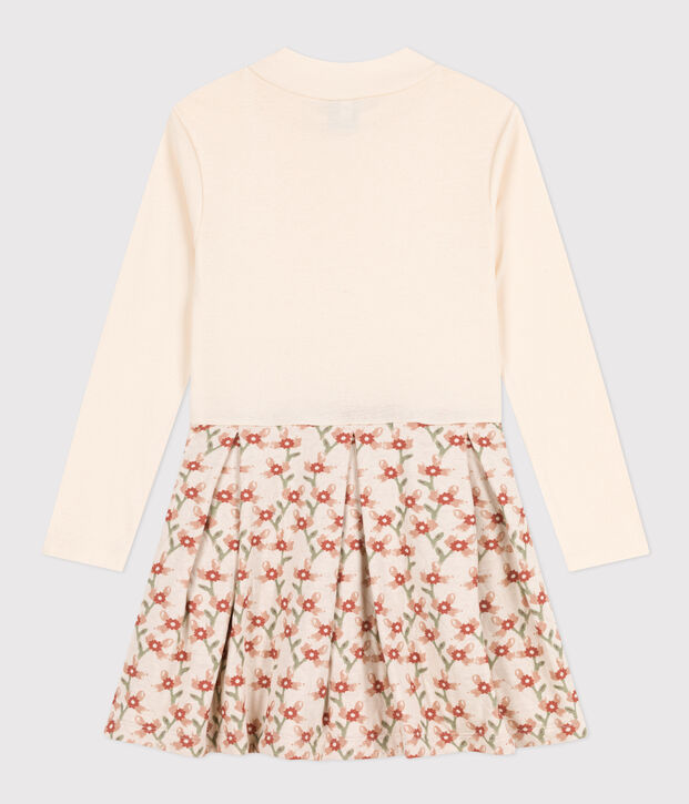 Robe manches longues imprim&eacute;e enfant fille &eacute;cru/multicouleur