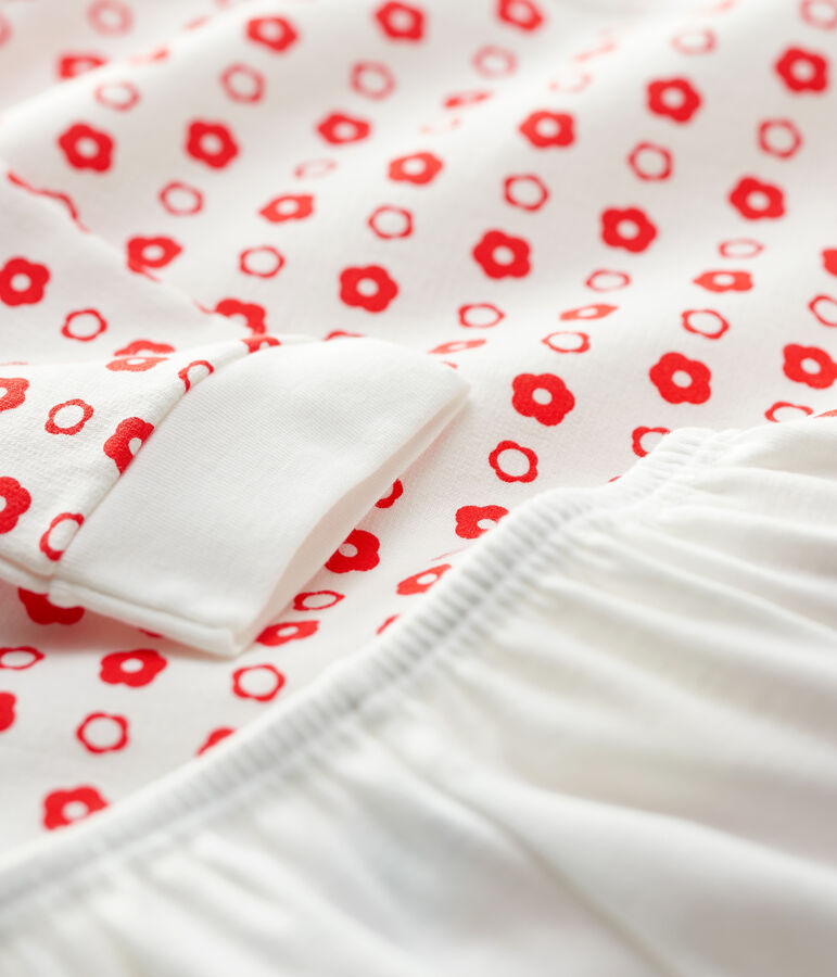 Chemise de nuit imprim&eacute; fleurs graphiques petite fille en molleton blanc MARSHMALLOW/ SPICY