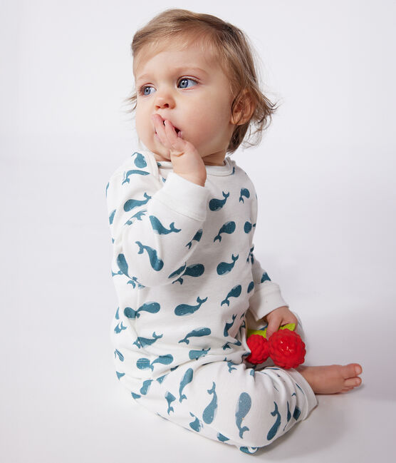 Pyjama bébé en coton ouverture sans pression baleines vert MARSHMALLOW/ DRAGONFLY