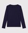 Tee-shirt femme col amiral en coton manches longues bleu marine