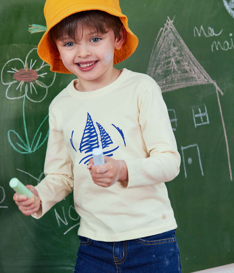 Tee-shirt manches longues en coton enfant fille / gar&ccedil;on &eacute;cru/multicouleur