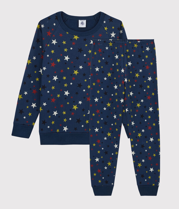 Pyjama enfant &agrave; motifs &eacute;toiles en molleton bleu/multicouleur