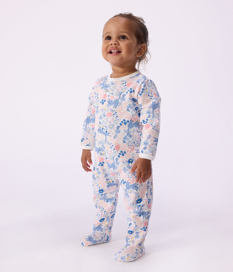 Pyjama b&eacute;b&eacute; en molleton gratt&eacute; ouverture au dos imprim&eacute; fleuri blanc MARSHMALLOW/blanc MULTICO