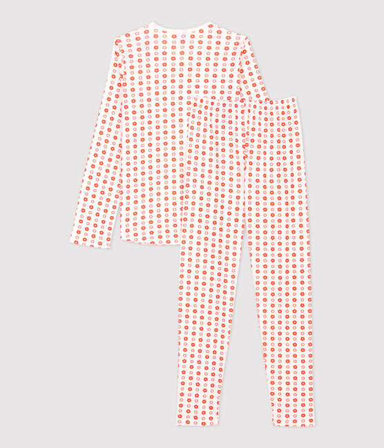 Pyjama imprimé fleurs graphiques fille en coton biologique blanc MARSHMALLOW/ SPICY