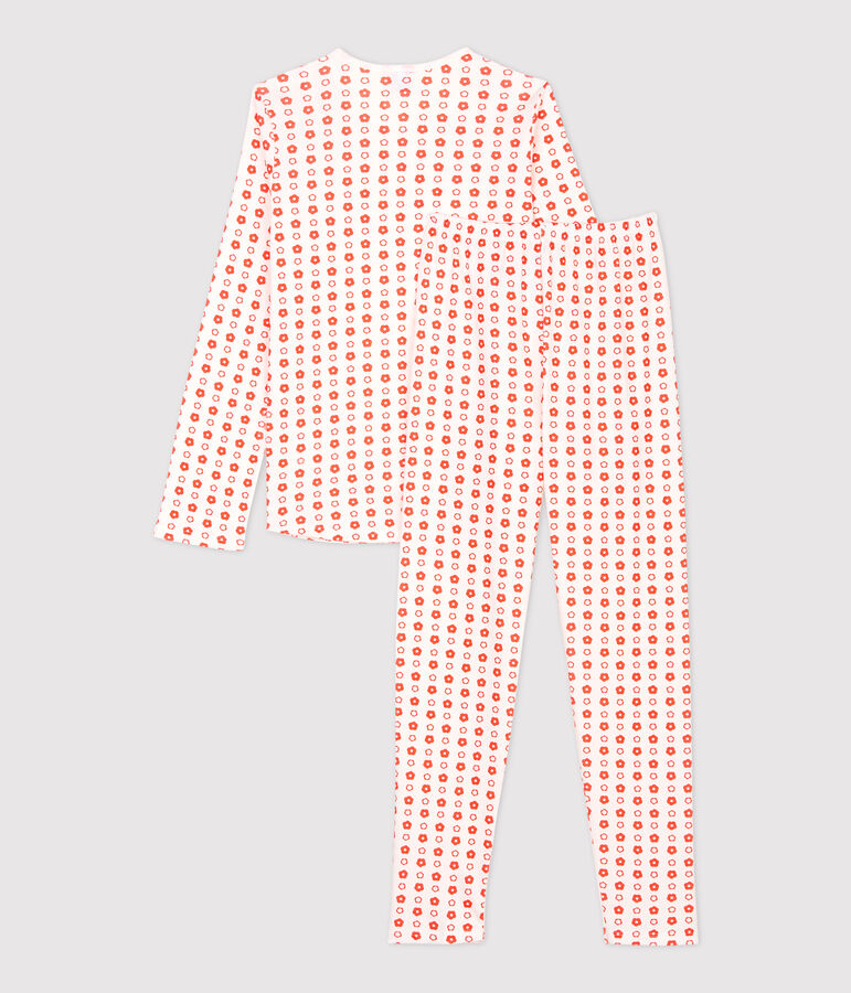 Pyjama imprim&eacute; fleurs graphiques fille en coton biologique blanc MARSHMALLOW/ SPICY