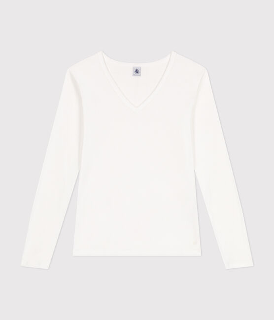 Tee-shirt l'Iconique manches longues en côte unie femme blanc ECUME