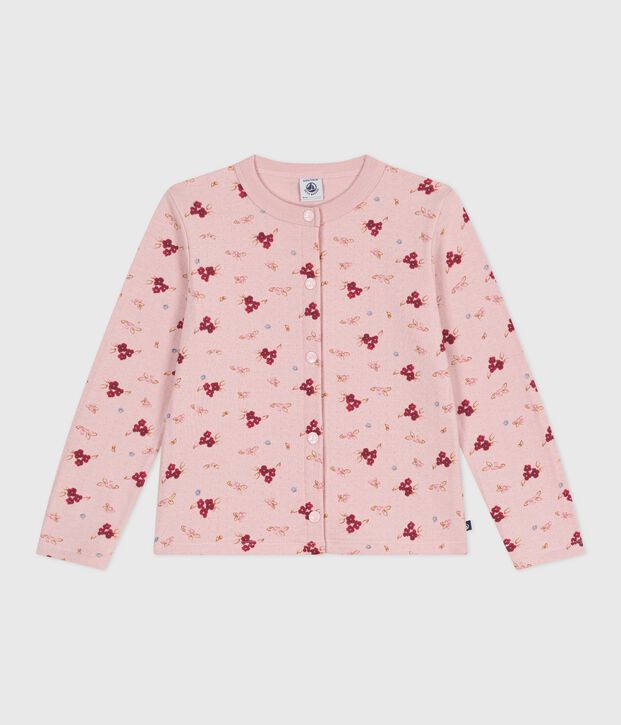 Cardigan enfant en coton imprim&eacute; rose/multicouleur