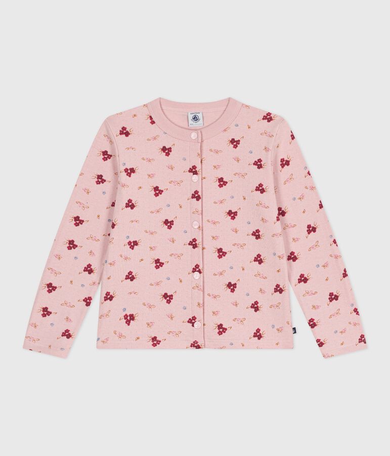 Cardigan enfant en coton imprim&eacute; rose JOLI/blanc MULTICO