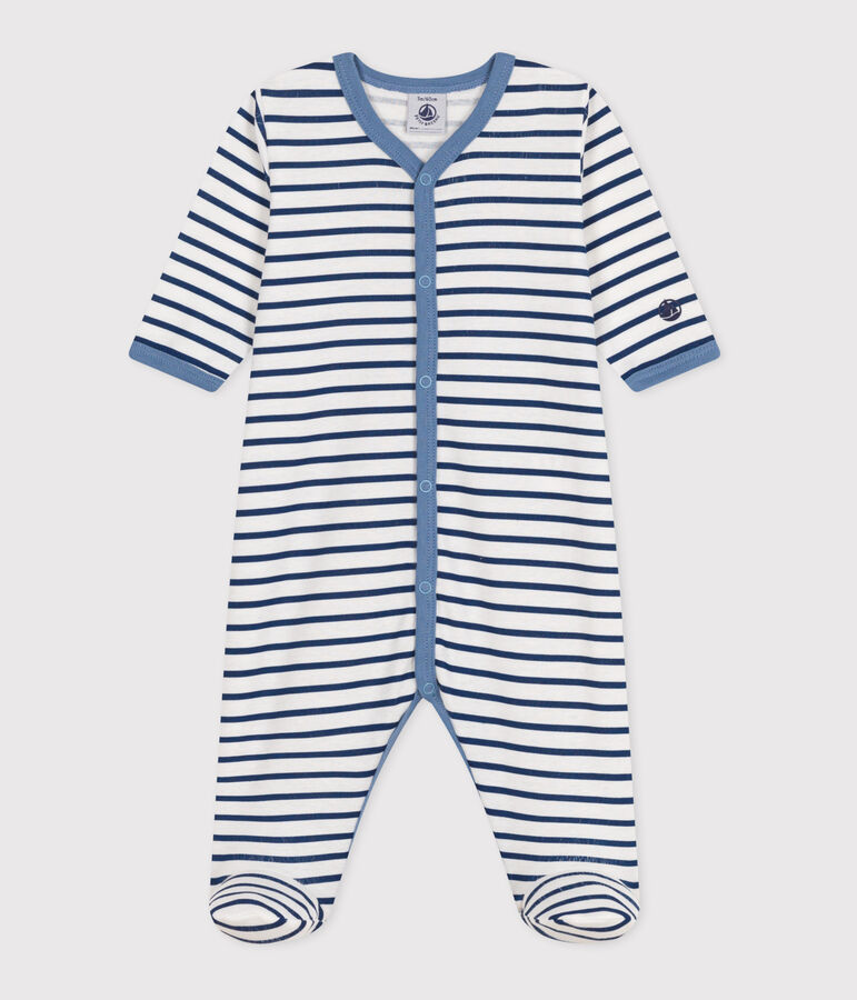 Pyjama b&eacute;b&eacute; en coton ray&eacute; blanc ECUME/ INCOGNITO/ MULTICO