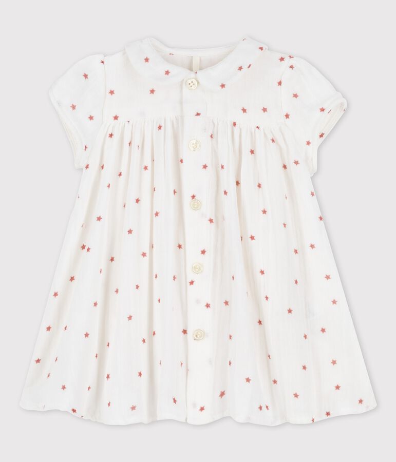 Robe manches courtes en gaze de coton bio b&eacute;b&eacute; blanc MARSHMALLOW/rouge OMBRIE