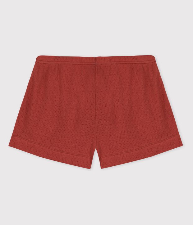 Short en coton ajour&eacute; Femme marron