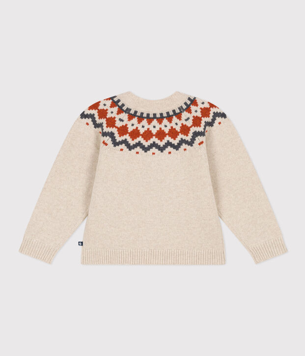 Cardigan jacquard laine et coton enfant fille beige/multicouleur