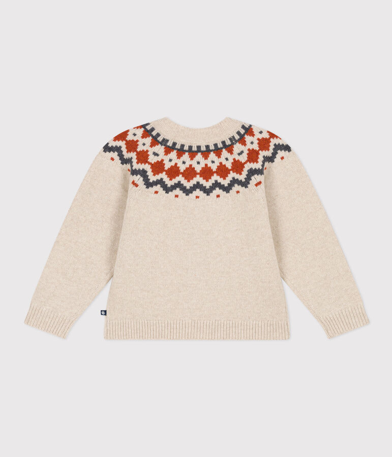 Cardigan jacquard laine et coton enfant fille beige/multicouleur